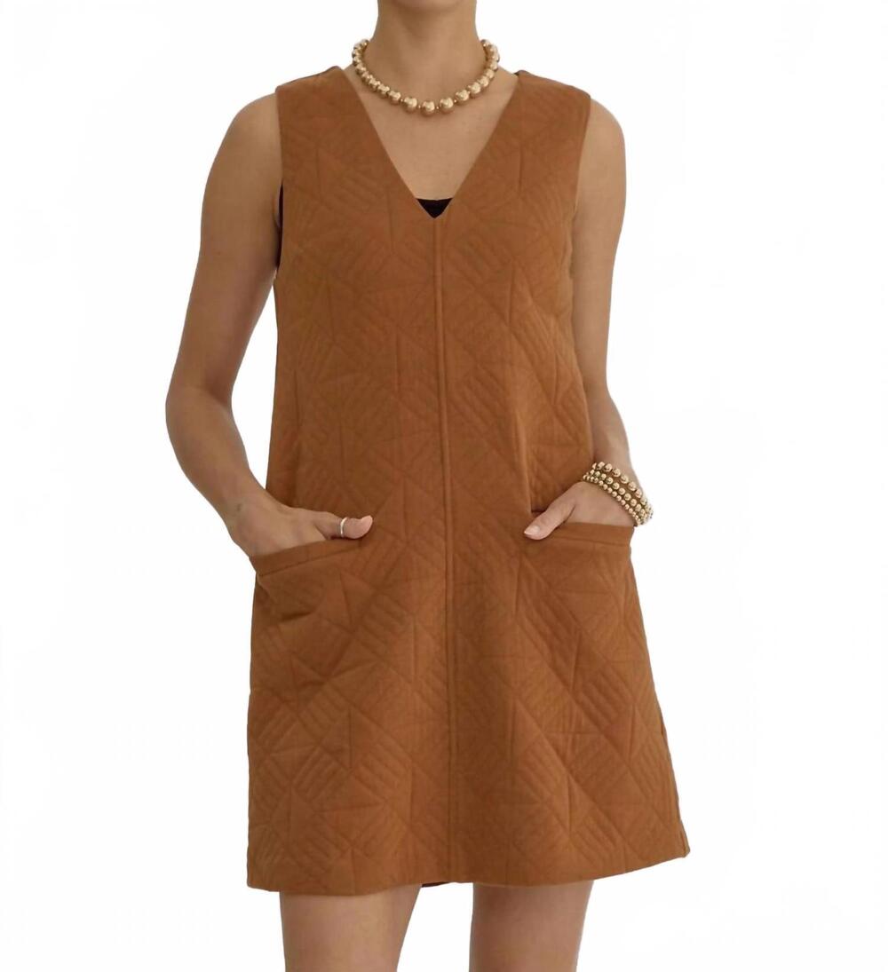 NEW ENTRO women's button quilted dress in camel